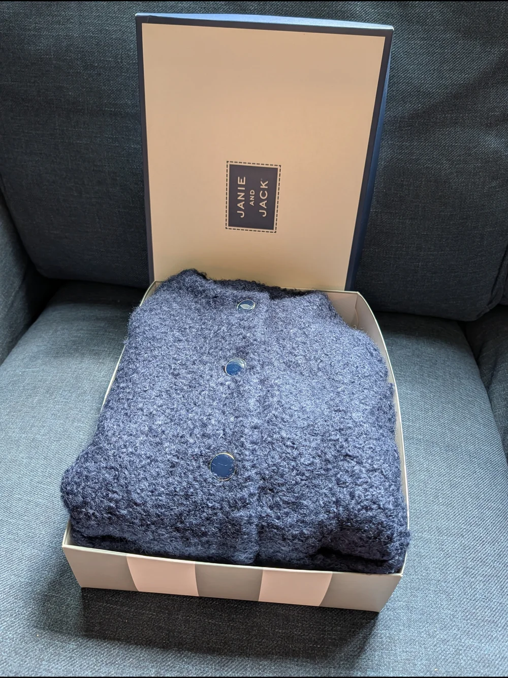 Janie and Jack Girl's Cozy Textured Button-Up Bouclé Winter Coat in Dusty Blue